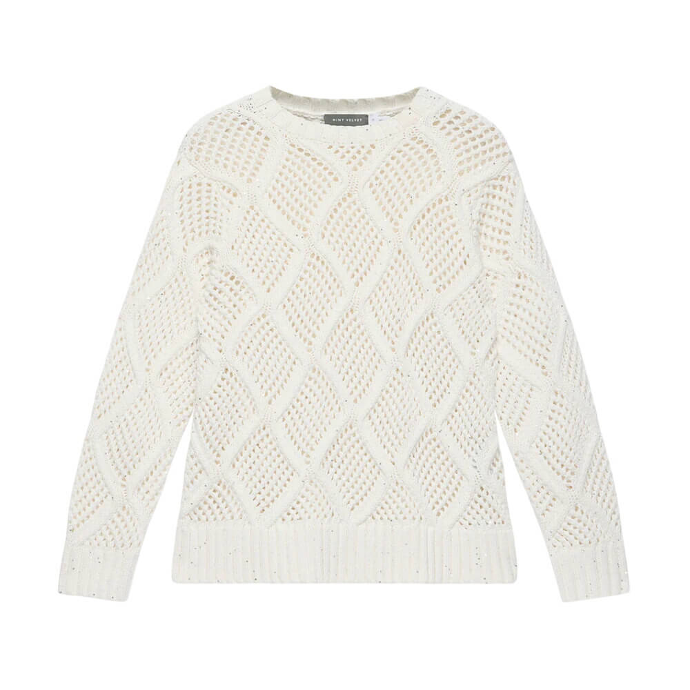 Mint Velvet Cream Sequin Open Stitch Jumper